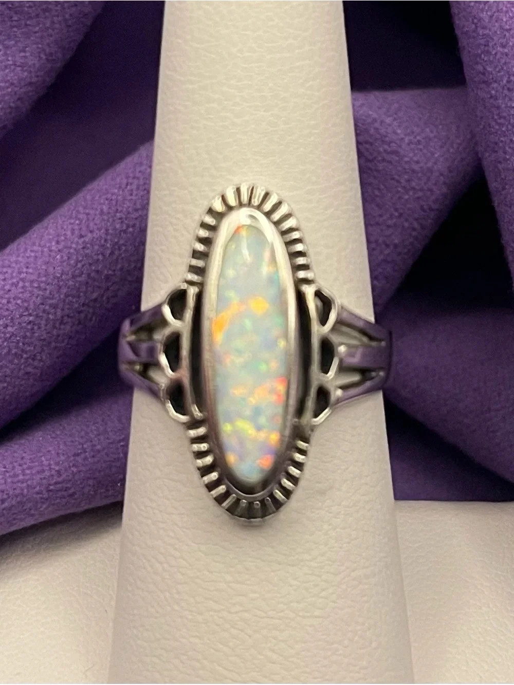 NWOT Vtg .925 SS southwestern style etched synthetic opal size 7 (5.05g)